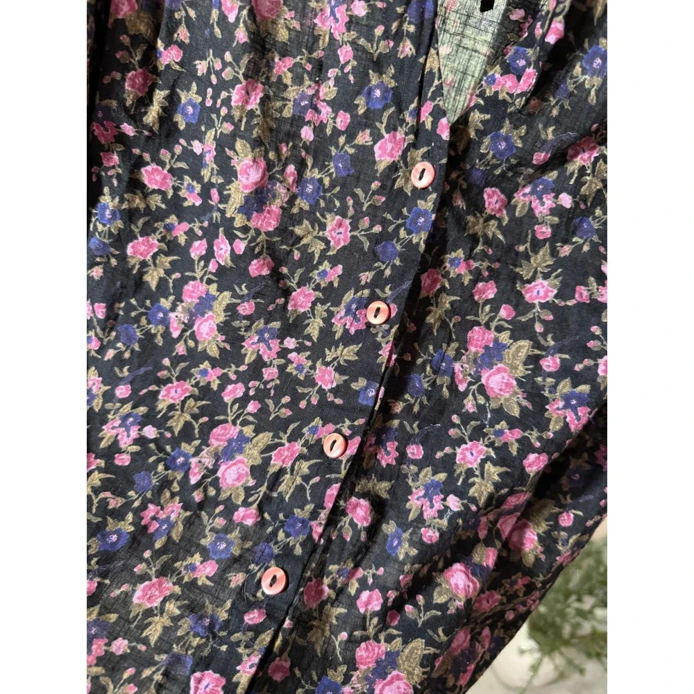 Free People Blouse med floral meant to be black feminine puff sleeve romantic ec